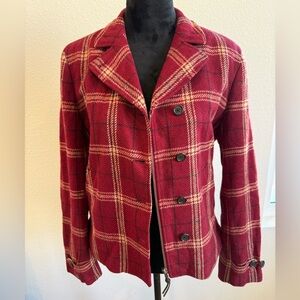 Vintage Lauren Ralph Lauren Red Plaid Wool Blazer Jacket Zip Front Size 8